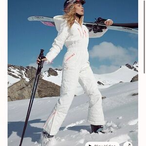 Free People Movement All Prepped Ski Suit white Hood Waterproof Pink Zipper M